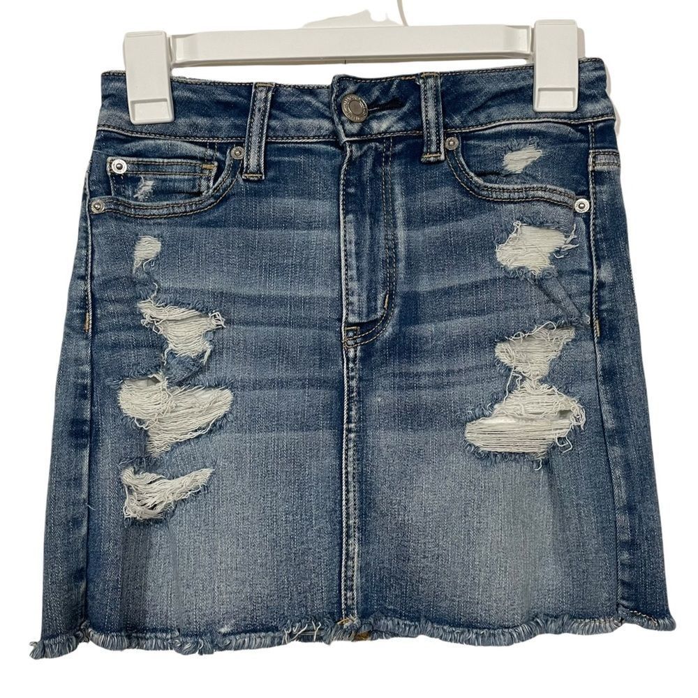 American Eagle Super Stretch Distressed Jean Skirt